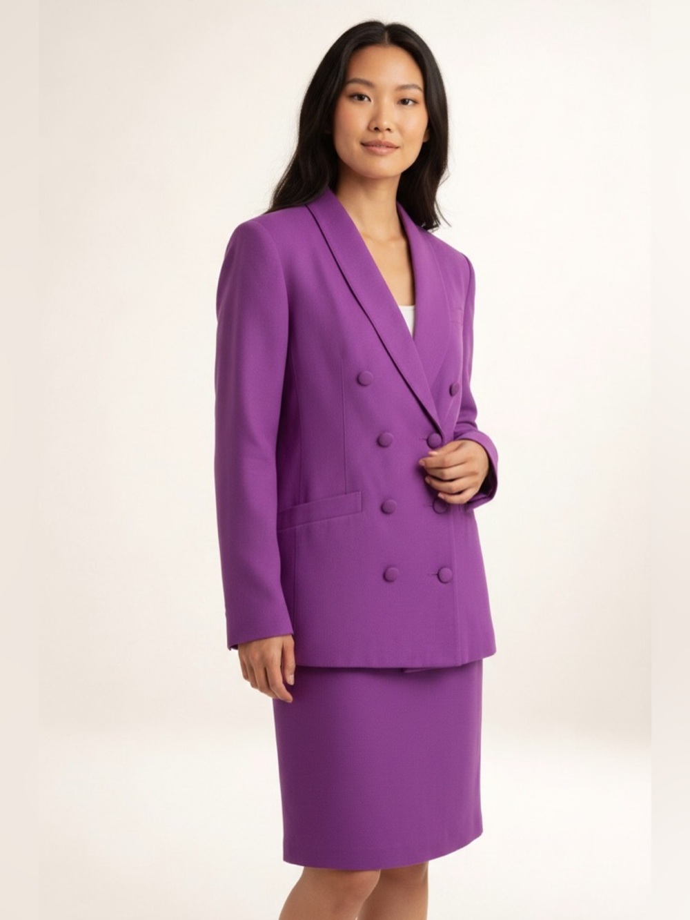 Vintage 80s 90s Purple Skirt Suit Double Breasted Blazer 12
